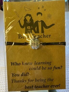 24 Best Teacher Apple Charm Bracelet - Adjustable Black Cord Unisex